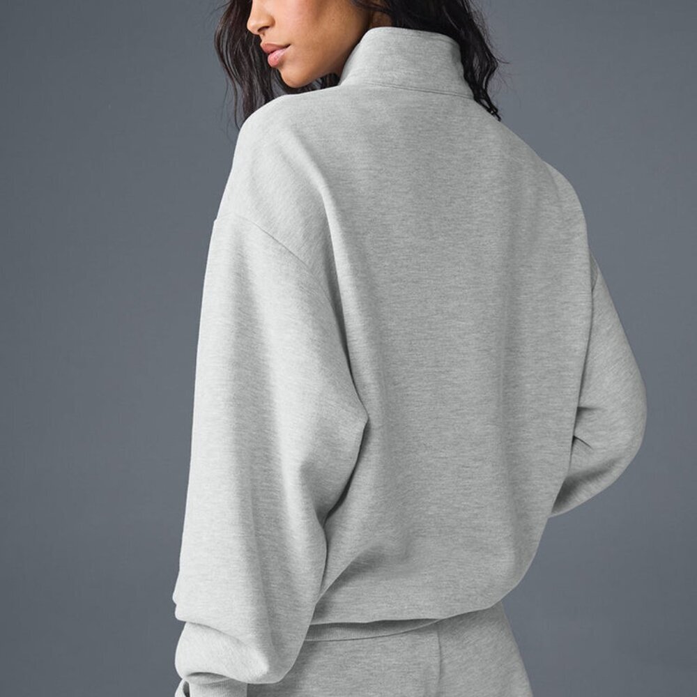 NEW Alo Yoga Accolade 1/4 Zip Pullover Athletic Heather Grey Large Unisex gym - Picture 2 of 5
